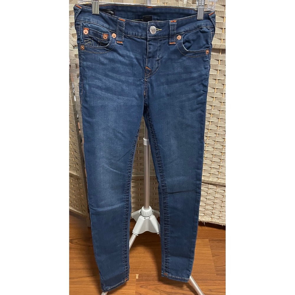 True Religion Super Skinny Jeans Dark Wash Horseshoe Stitching Size 29